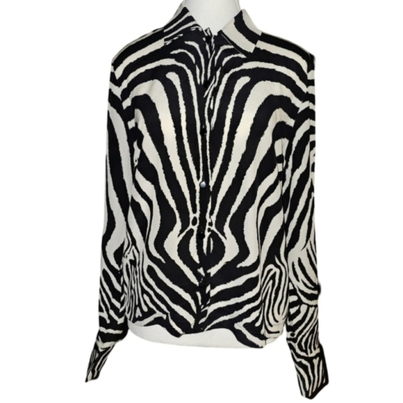 Laurel Silk Zebra Print Blouse Vintage Y2K Black Ivory Button Front EU 34 - Picture 15 of 15